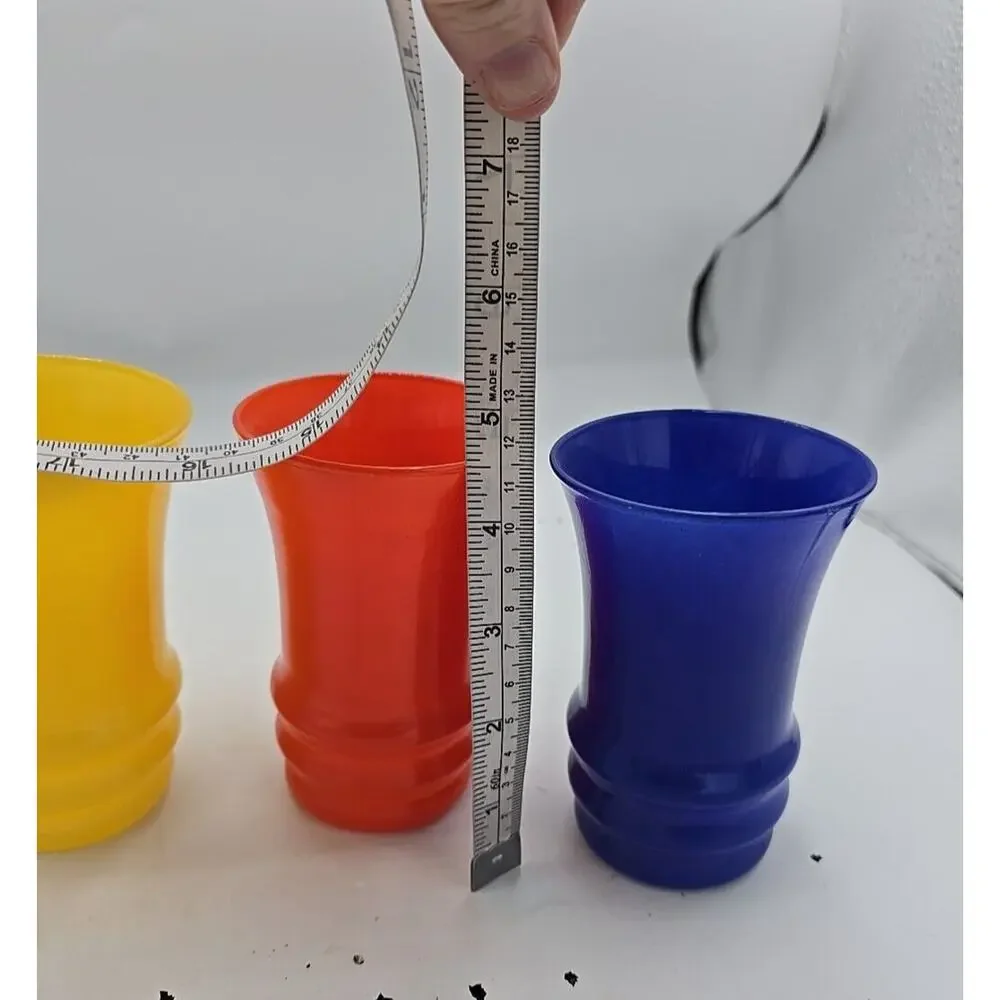 Vtg Anchor Hocking Rainbow‎ Ridged Base Tumblers Bright Color Blue Orange Yellow